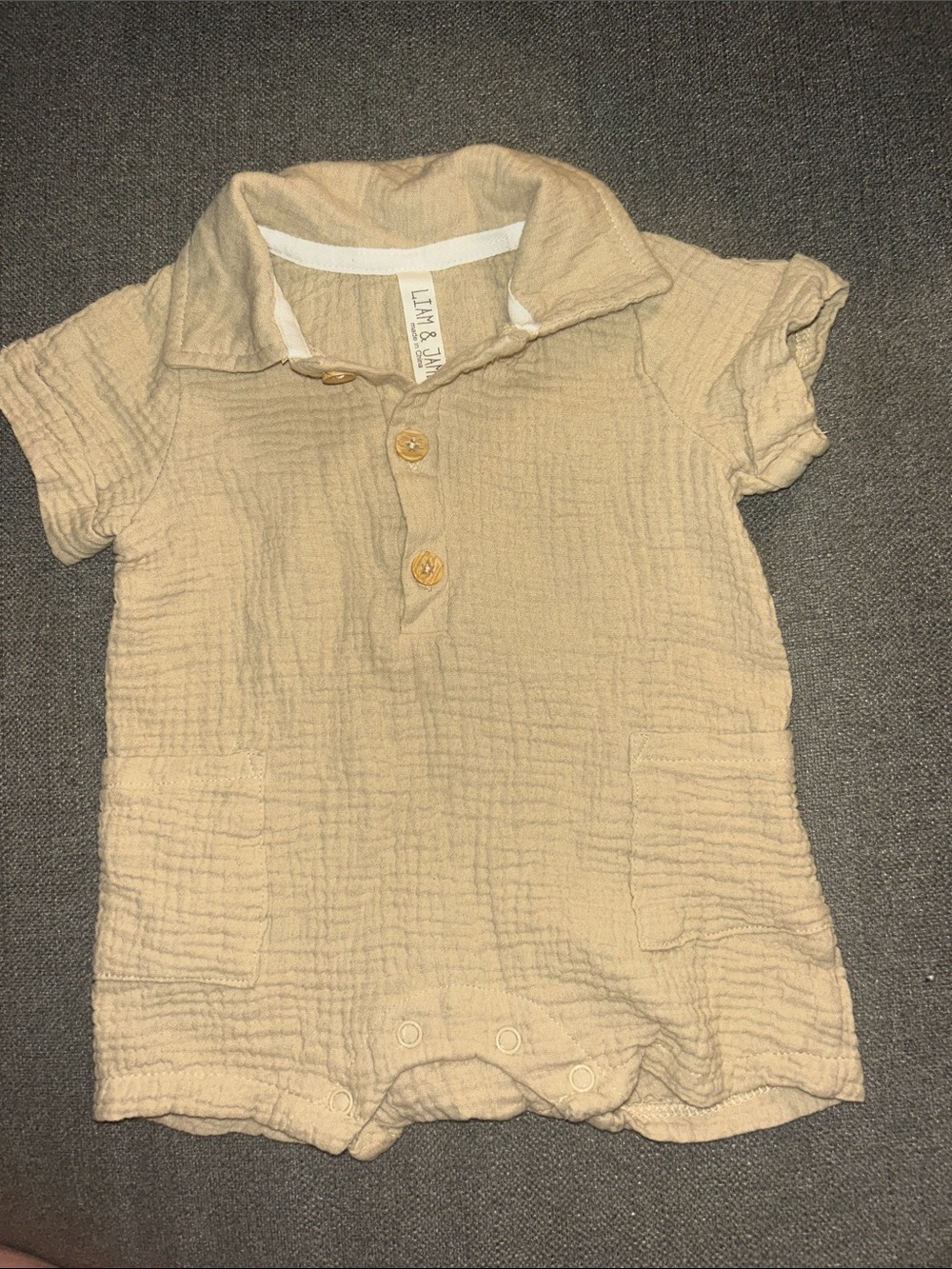 Neutral Tan Baby Polo Romper by
